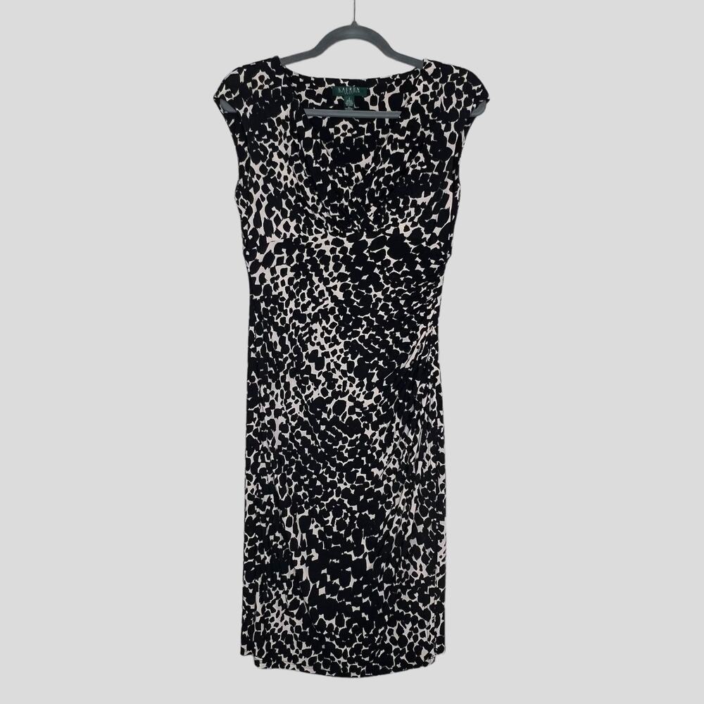 Vintage Lauren Ralph Lauren Cheetah Print Dress Womens Size 4 Thin Shoulder Pads